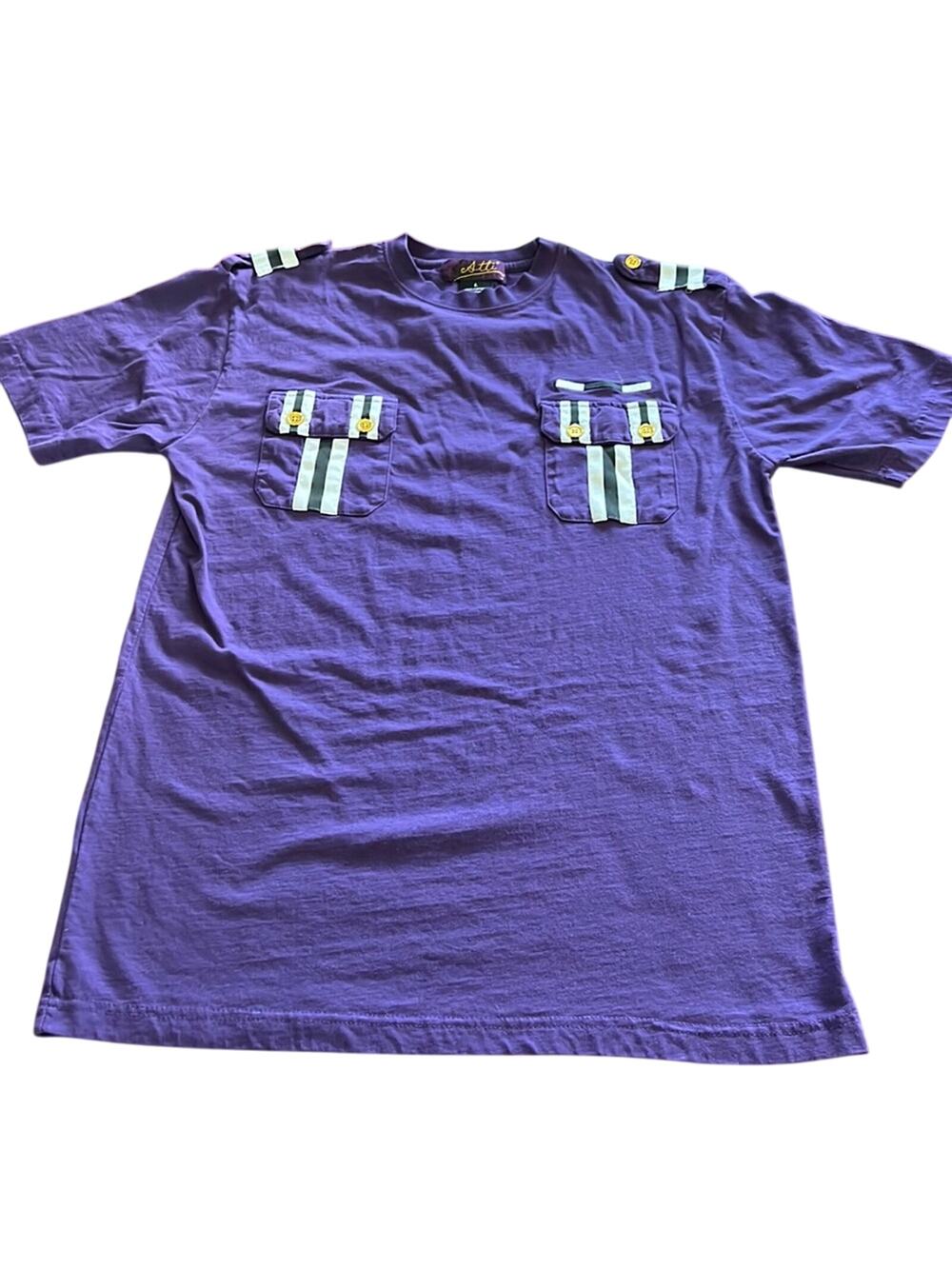 Atti Mens Purple Knit Shirt with Pockets and Epaulettes Y2K